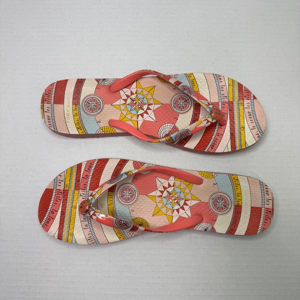 Tory Burch Thong Flip Flops Women's Size 6-7 Pink Compass Pattern